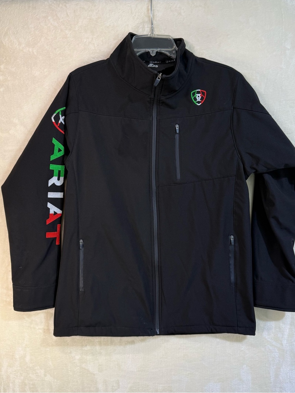 Ariat Black Windbreaker with Red, Green & White Accents